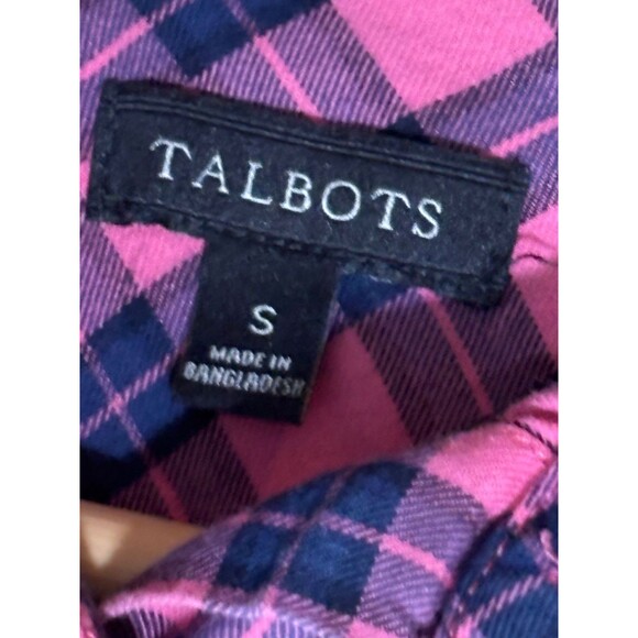 Talbots Pink Blue Plaid Cotton Long Sleeve Tunic Blouse Small - Picture 3 of 7